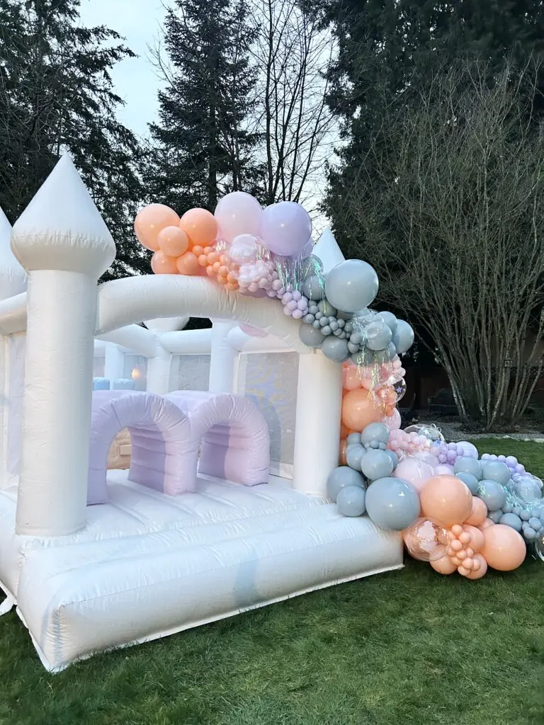 Chateau Bounce & Balloons: Modern Castles: Modern Bouncers. Kids Birthday Party with luxury bounce rentals, a white obstacle course & balloon garlands in snohomish county & king county